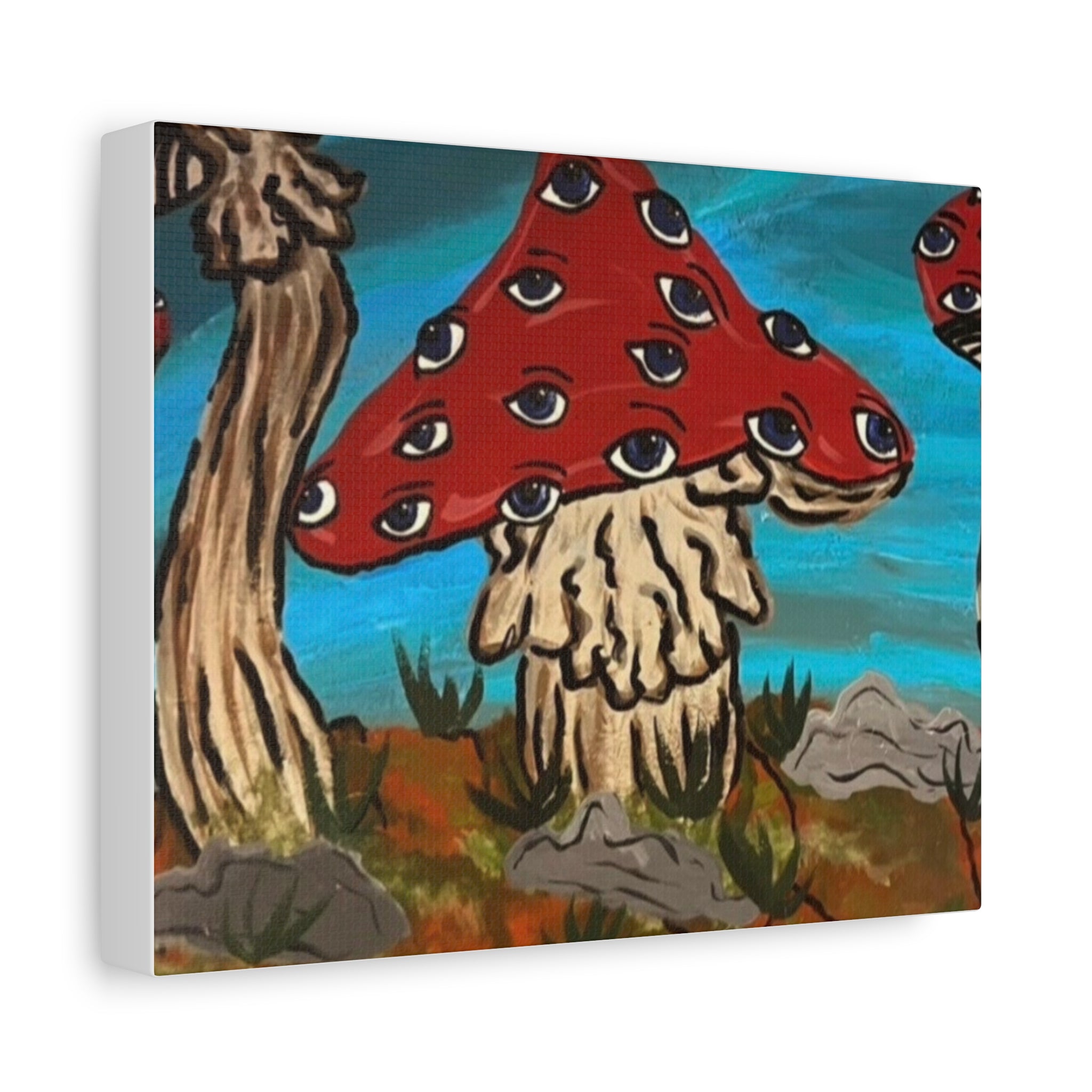 Surreal Red Mushroom Canvas Print — Psychedelic Eye Toadstool Wall Art