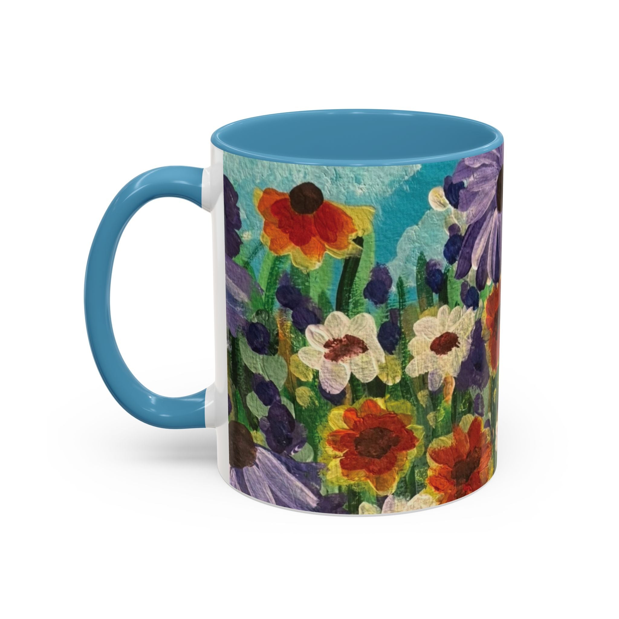 Accent Coffee Mug — "Mentally in a Flower Field with Coffee" Floral Artistic Coffee Cup